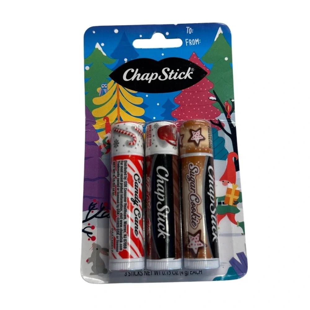 ChapStick Holiday Collection 3‎ Pack Candy Cane Hot Chocolate Sugar Cookie NEW